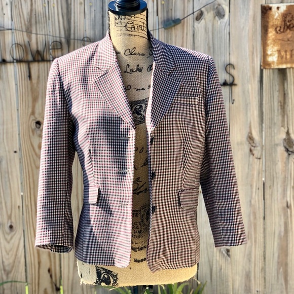 View houndstooth blazer burgundy & black size 10 - Picture 1 of 7